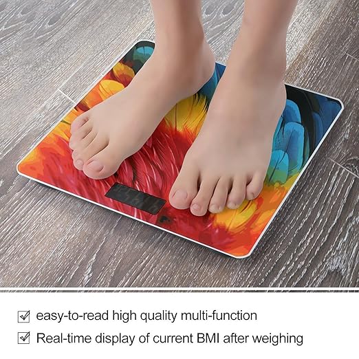 Fantastic Parrot Feather Bathroom Scale Automatic Power On/Off Body Scales LCD Backlight Display Square Digital Scale Rounded Corners Bathroom Scales for Home Bedrooms
