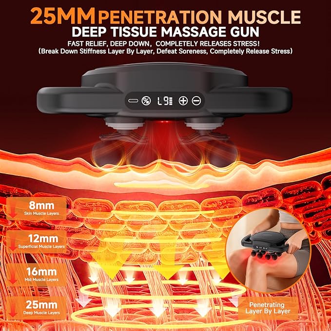 12 Head Massage Gun Deep Tissue with 9 Levels &amp 9 ModesCordless Electric Muscle Massager Tool for Back/Neck/Shoulder/Arm/Hand/Leg/Foot/Full Body Muscle Pain ReliefIdeal Gifts for Men/Women/Mum/D