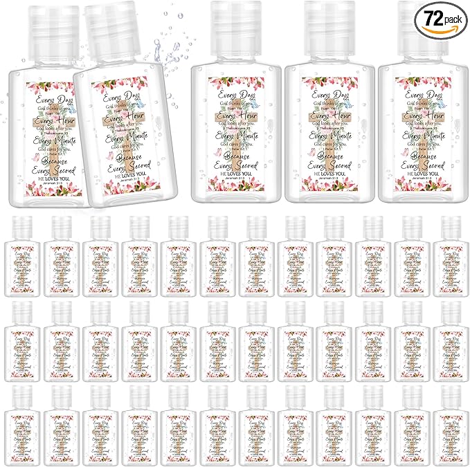 Gejoy 72 Pack Christian Hand Sanitizers Bible Verse Mini Hand Sanitizers Bulk Travel Size Religious Gifts Christian Party Favors for Church Prayer Women Mom Pastor Holiday Christmas Stocking Stuffers