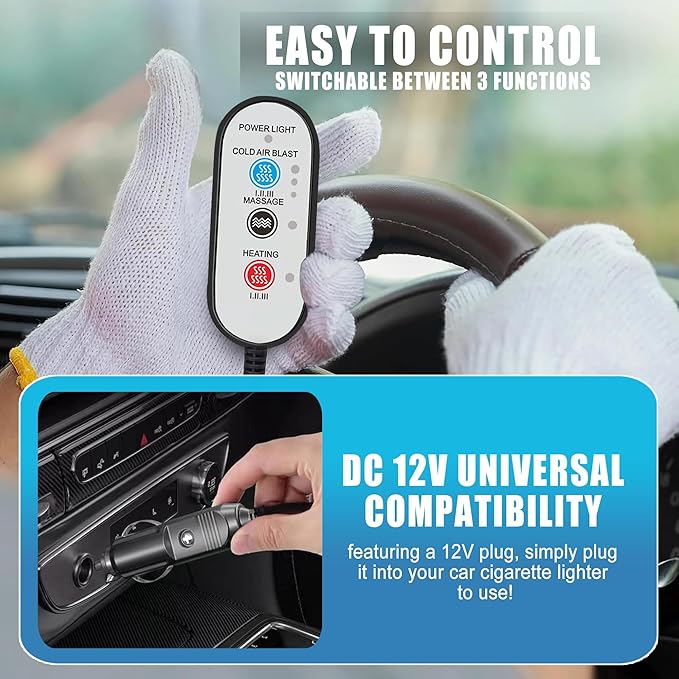 3 in 1 Massage Cushion with Winter Cooling Seat Covers Chair Massager for Full Body 12V Car Seat Covers (WinterSummerMassage-3)