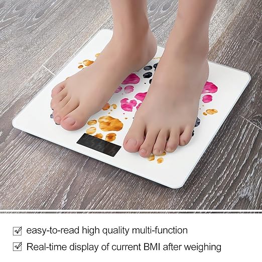 Colorful Dog Paws Scale for Body Weight Safe Rounded Corners Tempered Glass Digital Bathroom Scale LED Display 400lb Capacity Weight Scales with High Precision Sensors
