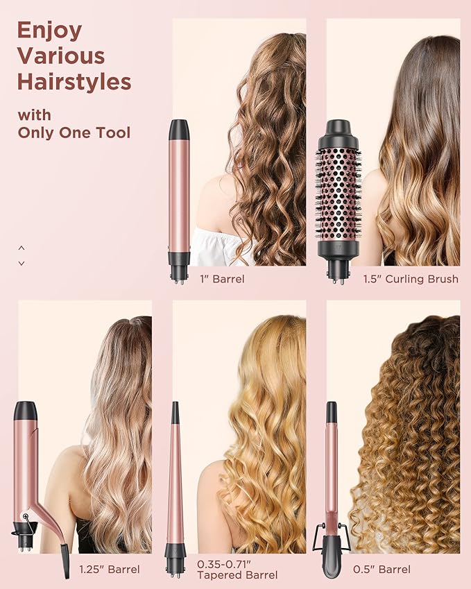 Wavytalk Salon Flat Iron Hair Straightener Negative Ion Flat Iron with Titanium Plates 5 in 1 Curling Iron Set with Curling Brush and 4 Interchangeable Ceramic Curling Wand (0.35-1.25”)