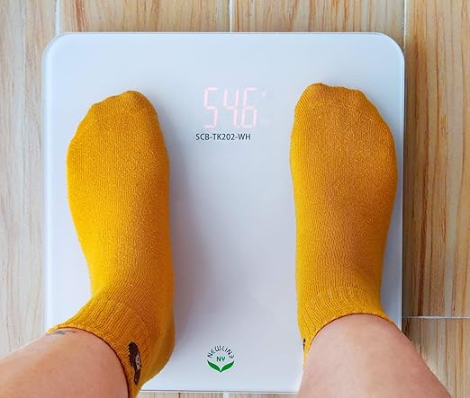 NewlineNY Voice Talking Digital Bathroom Scale Easy Auto Step-on Auto Off Technology White Lb or Kg 440lb Capacity