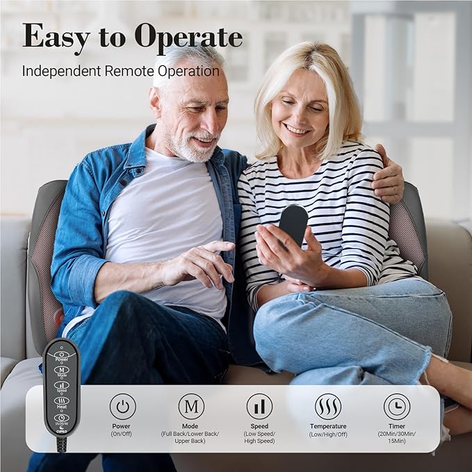 FSA Eligible HSA Back Massager for Deep Tissue Pain Relief 4D Shiatsu Lower Back Massager with Heat Deep Kneading &amp Up-and-Down Rolling Birthday Gifts for Women and Men