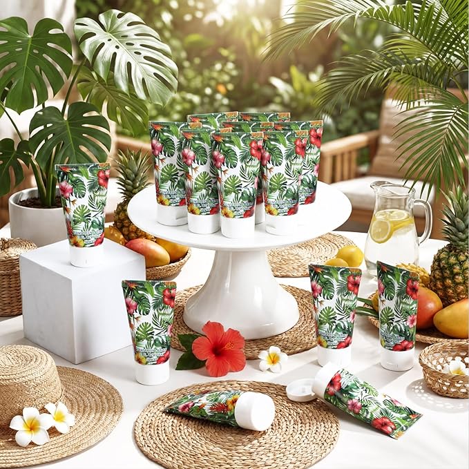 Loopeer 30 Pcs Mini Sunscreen Bulk Travel Size 1 oz Spf 30 Water Resistant Mini Sunscreen Lotion Hawaiian Tropical Leaves Summer Beach Party Favors Gifts for Summer Hawaiian Party Adult(Fresh)
