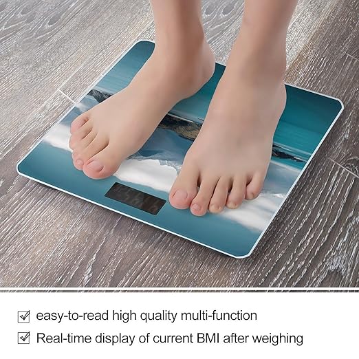 Islands and Mountain Digital Bathroom Scale for Body Weight Weighing Scale with Backlit LCD Display High Precision Measurements &amp Measures Weight Up to 180kg
