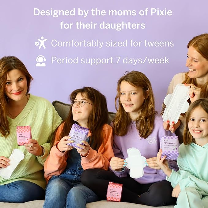 Pixie Organic Cotton Pad Kit for Girls – 64ct Mini &amp 48ct Regular Pads with Wipes – Leak-Proof with Wings – Perfect for Teens &amp Light to Average Flow