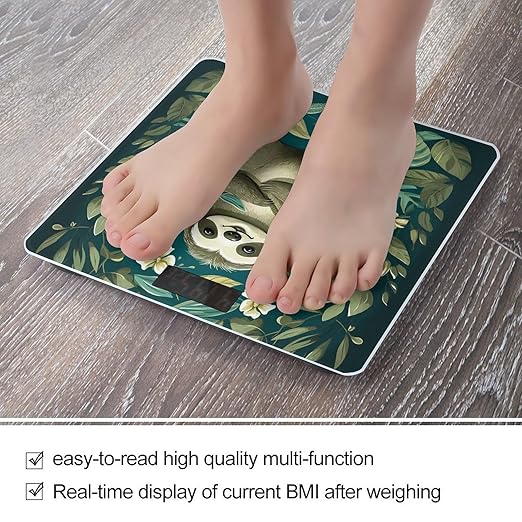 Adorable Sloth Bathroom Scale for Body Weight Bathroom Digital Electronic Weighing Scale with Back Lit LED Display Sturdy Tempered Glass Weight Watchers Scales 400lb