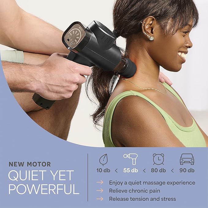 LifePro Sonic Massage Gun Deep Tissue – Quiet Handheld Percussion Massager for Athletes Pain Relief &amp Recovery – 8 Heads 5 Speeds Long Battery