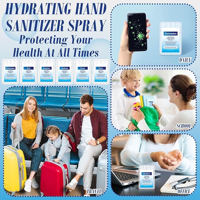 24 Pack Hand Sanitizer Spray Bulk Scented Mist Hydrating Sanitizers Travel Size Refillable Moisturizing Formula Everyday Hand Cleaning Pocket Spray for Employee Appreciation Week Gift Women Men Office