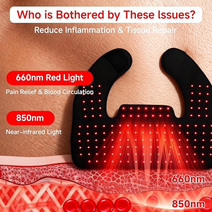 Red Light Therapy for Neck ShoulderRechargeable Infrared Light Therapy Device for Body with Massage and TimerWearable 660nm&amp850nm Red Light Therapy Wrap Pads for Body at Home（150 Lights）