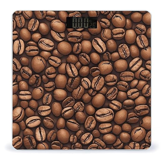 Funny Roasted Coffee Beans Scale for Body Weight Anti-Slip Tempered Glass Digital Bathroom Scales Clear LCD Display Weighing Scale Safe Rounded Corners Smart Scales