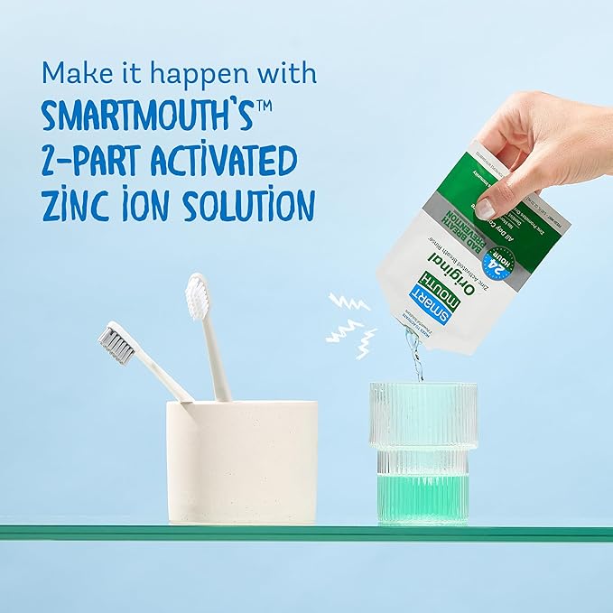 SmartMouth Original Fresh Breath Oral Care Bundle - Mouthwash Single Packs Fluoride Anti‑Cavity Zinc Toothpaste &amp Dry Mouth Dual‑Action Mints - Sugar Gluten &amp Alcohol-Free - 10 Packs 6 oz