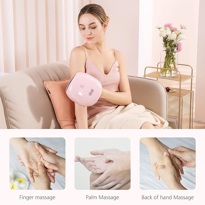 COMFIER Wireless Hand Massager with Heat -3 Levels Compression &amp HeatingRechargeable Hand Massager Machine for Carpal TunnelIdeal Gifts for Women (Petal Pink)