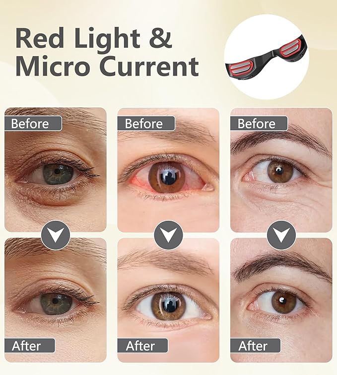 Under-Eye Red Light Therapy Glasses Rechargeable Therapy Device Microcurrent Eye Massager Eyes Bag Remover for Dark Circles Eye Bags &amp Wrinkles