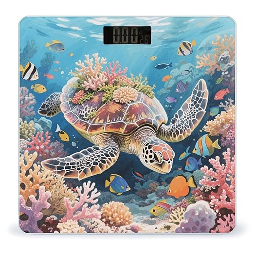 Swimming Turtle in Coral Reef Weight Scale Large Digital Bathroom Scales with Bright LED Display Non Slip Digital Scale and Step On Fashion Weighing Machine for Body