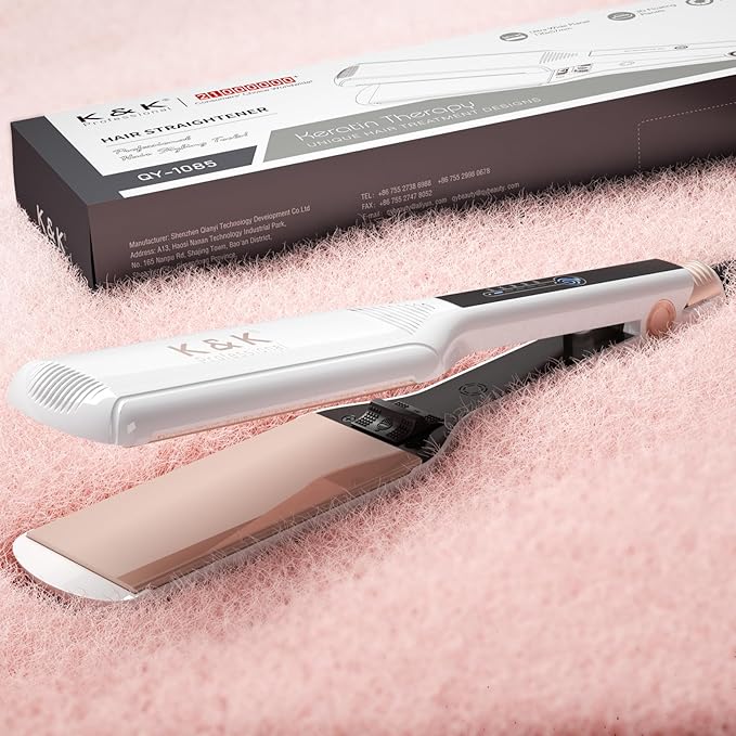 K&ampK 2.25 Inch Flat Iron Hair Straightener Professional Extra Wide Hair Straighteners for Therapy Keratin 3D Floating Ceramic Tourmaline Coating Plate Irons for Thick Hair Damage and Frizz
