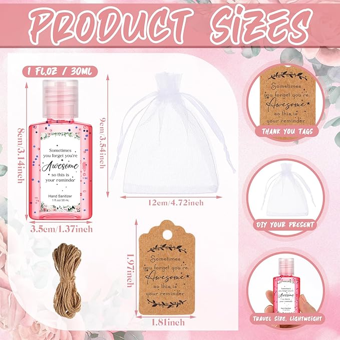 Frienda 24 Sets Thank You Hand Sanitizer Bulk Gift Set Mini Travel Size Hand Sanitizers Gel with Organza Bags Tags Appreciation Gift for Women Employee Coworker Team Teacher Nurse Graduation Party