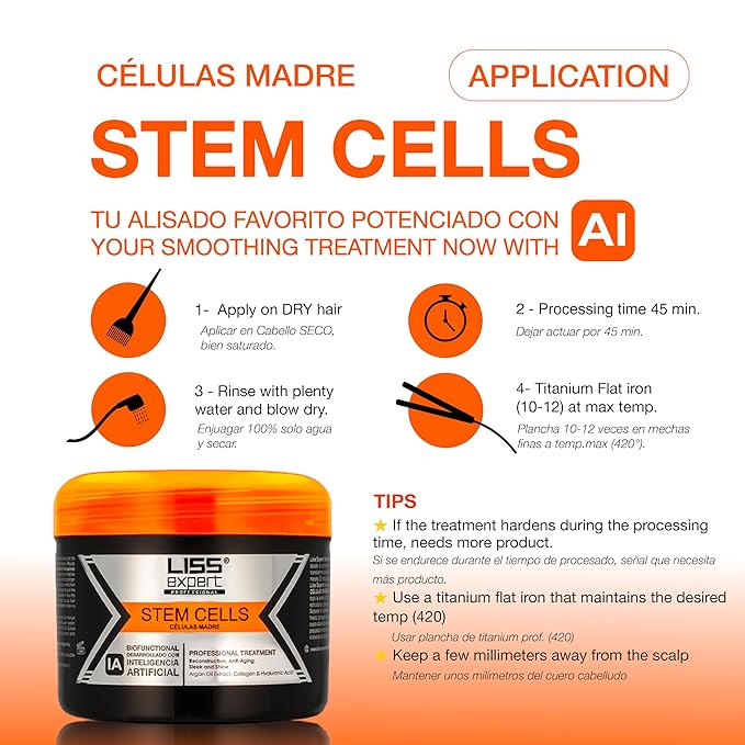 Stem Cells Hair Straightening Treatment Kit 8.45 oz with Titanium Flat Iron DEAL (250 ml + Tools)