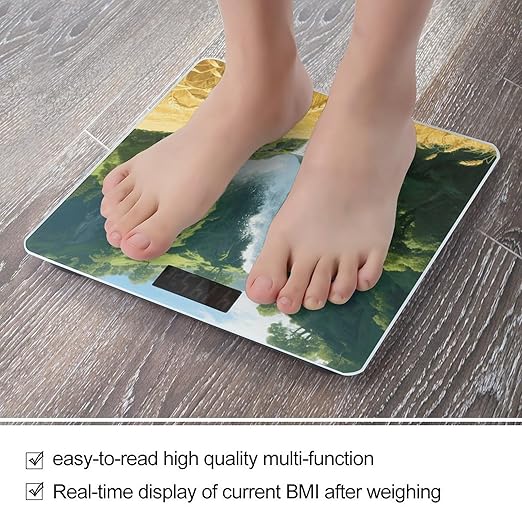 Green Landscape Weight Scale Large Digital Bathroom Scales with Bright LED Display Non Slip Digital Scale and Step On Fashion Weighing Machine for Body