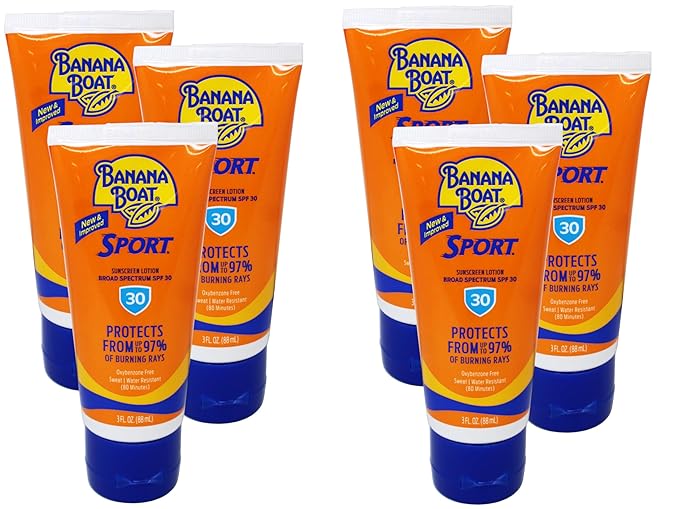 Banana Boat Sport Sunscreen Lotion SPF 30 Broad Spectrum Water Resistant 3 fl oz (Pack of 6)