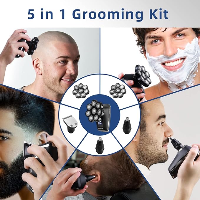 Head Shaver 8D - Electric Razor for Bald Men With Wet and Dry - Cordless Rechargeable Ergonomic Design - Multifunctional