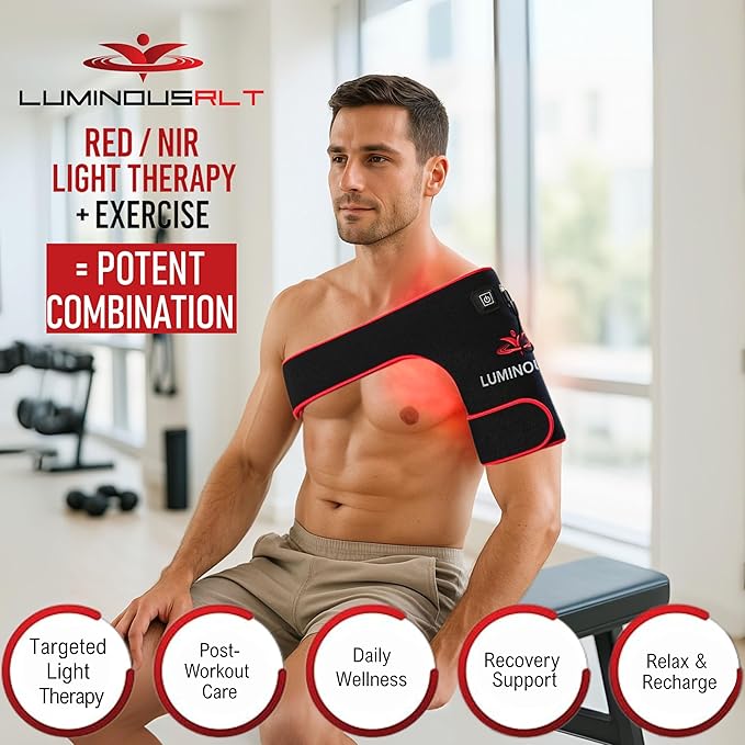 LuminousRLT Red Light Shoulder Wrap – Flexible LED Light Device with Red &amp Near-Infrared LEDs (660nm &amp 850nm) 192 LEDs Auto Shut-Off Adjustable Fit