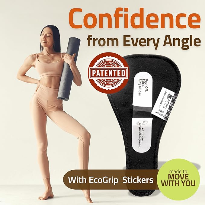 2-in-1 Wingless Reusable Panty Liners with Camel Concealer Toe (Thong 7 Pack) - Stay-Put Adhesive Strips – 100% Breathable Organic Cotton &amp High-Temp Washable Cloth - Secure All-Day Fit - Made in