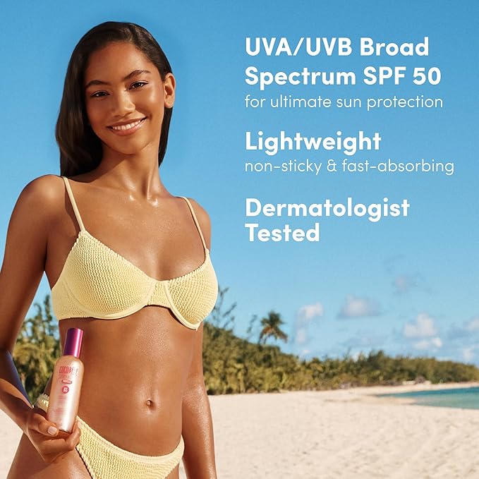 Coco &amp Eve Body Highlighter SPF 50 – Shimmer Sunscreen Broad Spectrum Sun Protection Lightweight Serum-Like Lotion with Pearlescent Minerals &amp Vitamin E for Hydrated &amp Glowing Skin 5.07