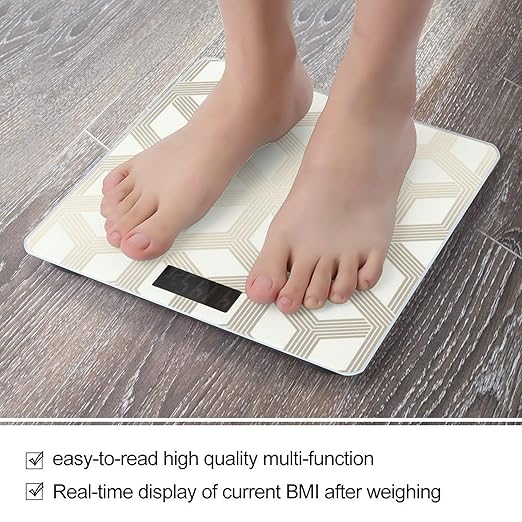 Hexa Geometric Cream Gold Scale for Body Weight Anti-Slip Sturdy Tempered Glass Weighing Machine Highly Digital Accurate Bright LCD Bathroom Scale for Household Gift