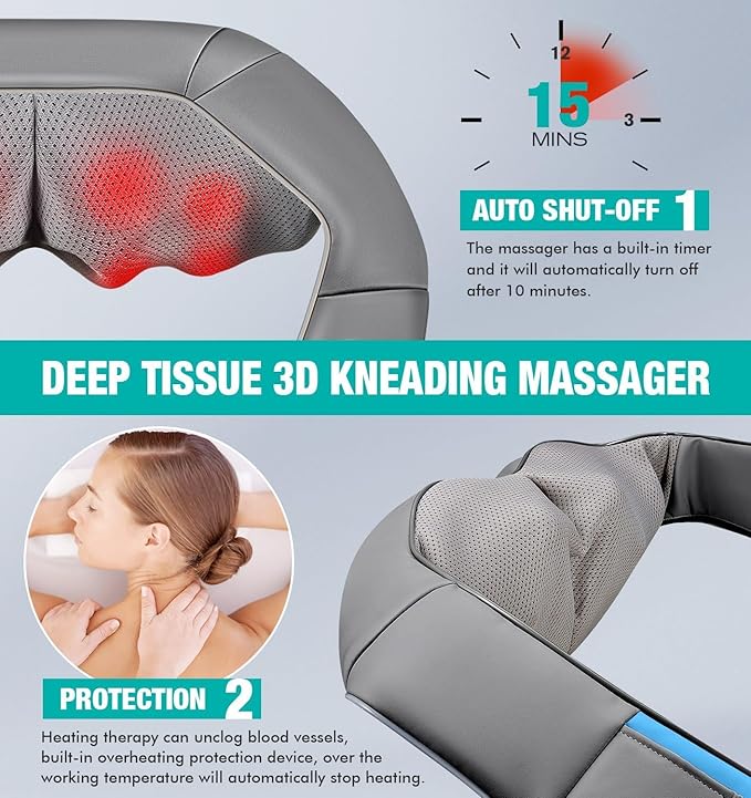 Shiatsu Neck and Back Massager with Heat Deep Tissue 4D Kneading Massage Pillow for Neck Back Shoulder Leg Body Muscle Pain Relief Use at Home Office Car