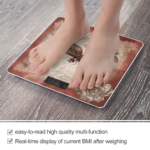 Dragonfly Bee Scale for Body Weight Anti-Slip Tempered Glass Digital Bathroom Scales Clear LCD Display Weighing Scale Safe Rounded Corners Smart Scales