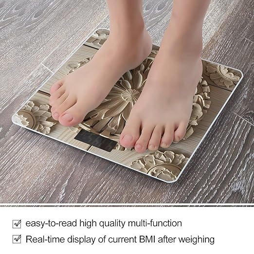 Wood Carving Texture Scale for Body Weight Digital Bathroom Scale Toughened Glass High Precision Scales for Body Weight with Large LCD Backlight Display Weight Scales