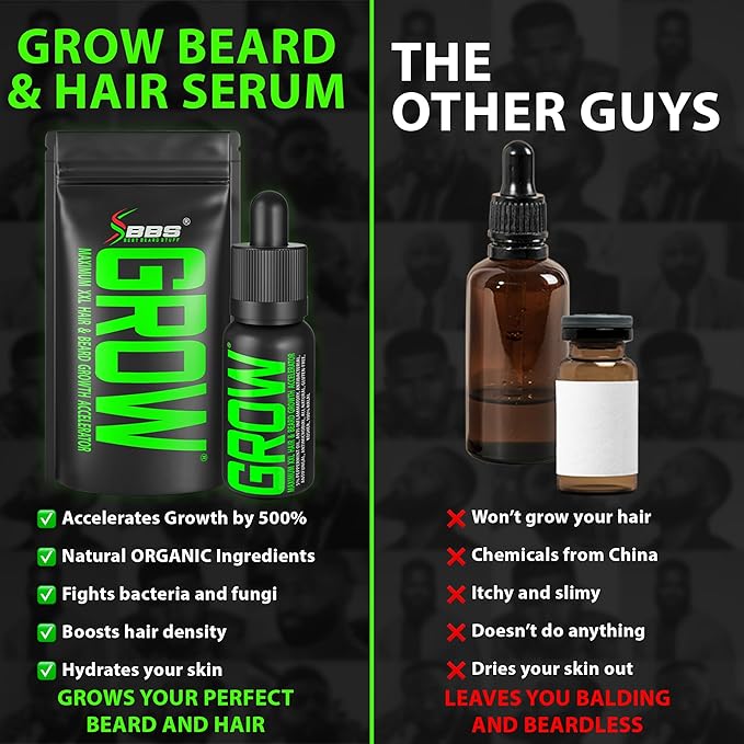 Beard Growth Serum - GROW Maximum XXL Beard Growth Oil for Men -Thickens &amp Fills Patches - Facial Hair &amp Scalp Treatment - Beard &amp Hair Thickening Conditioner &amp Enhancer