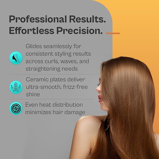 Titanium Ceramic Hair Styler – O2PRODIGY Linear Dynamical Design Flat Iron with Rounded Body 11 Heat Settings Gun Titanium Plates Auto Lock &amp Universal Voltage Hair Straightener by O2.