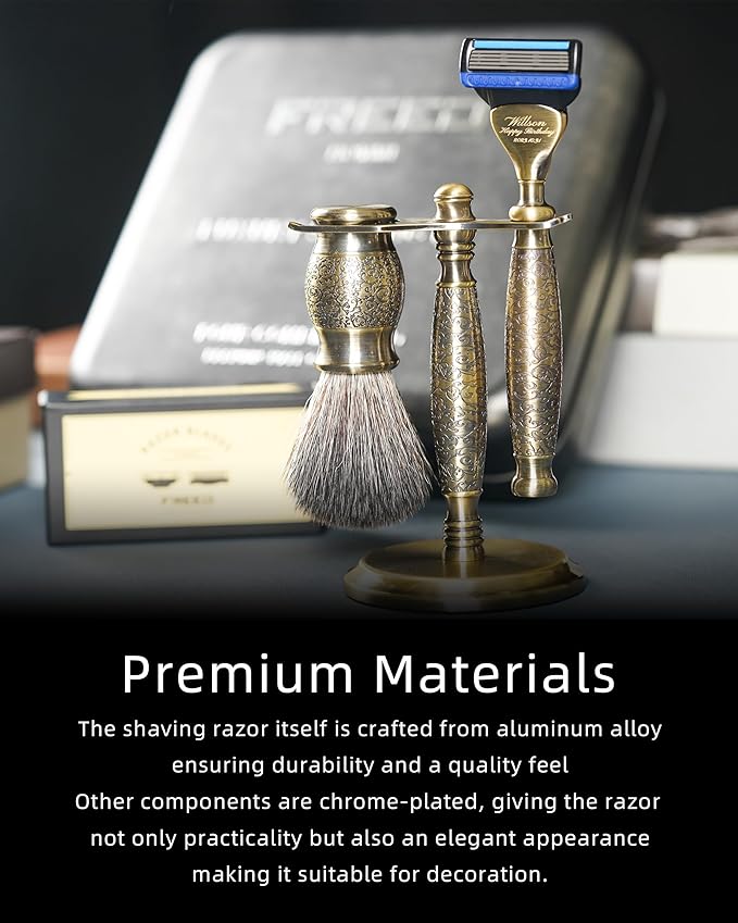 FREED Customized gifts Engraving Luxury Men's 5-Blade Razor set Aluminum Alloy Material incloud 4 Bladesrazor standrazor brushIt's the best gift for men (Bronze)
