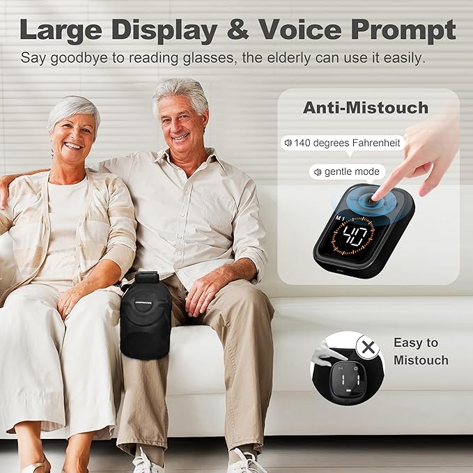 KingPavonini Cordless Knee Massager for Pain Relief Newly 4 Motors Vibration 5 Heat Levels 6 Massage Modes Knee Heating Pad for Knee Pain Heated Knee Massager Brace for Mom Dad (Black 1.0)