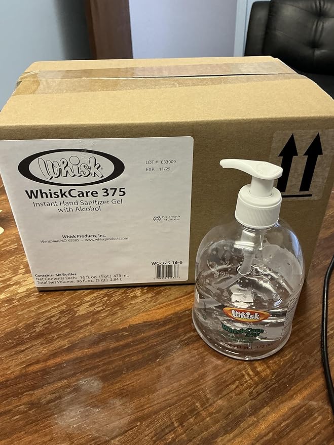 Whisk Care Instant Hand Sanitizer Gel with Alcohol 6 x 16 oz Pump Bottles