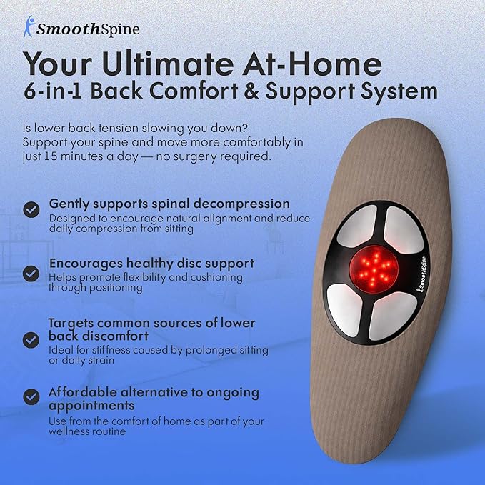 SmoothSpine Multi Therapy Pro - Back Massager Comfort Device with Heat Massage Air Traction EMS &amp Red Light-Therapy - At-Home Relaxation &amp Support for Lower Back