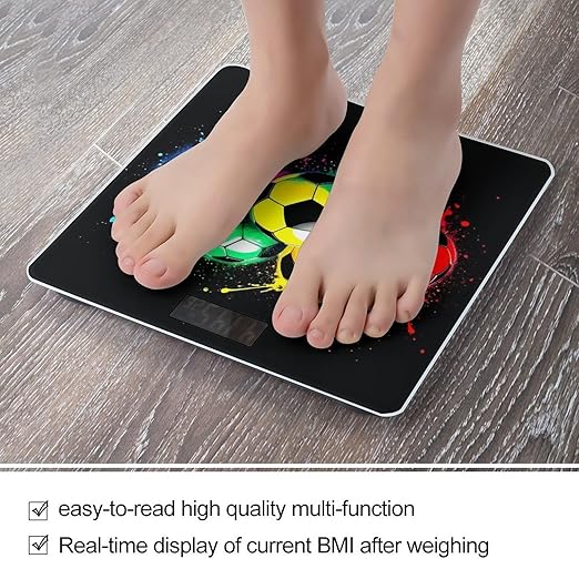 Men's Smart Scale for Body Weight Digital Bathroom Weighing Scale Automatic Switch Energy Saving Scale Colorful Paint Splash Ink Soccer Ball Football Black
