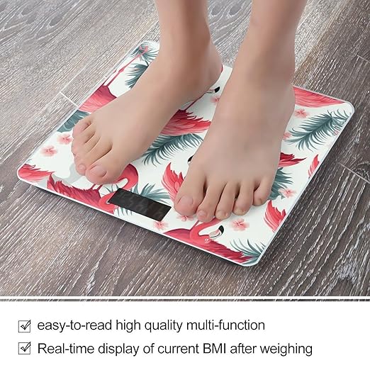 Pink Flamingo Pattern Bathroom Scale Ultra-Bright Liquid Crystal Screen Weight Scale Accurate Bathroom Body Scales for Body Weight Bathroom Pet Home Bedroom Gift-Giving