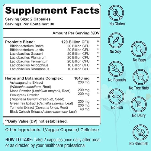 120 Billion CFU Probiotic - Menopause Support Probiotics for Women Natural Menopause Probiotic Supplement for Hot Flashes Night Sweats Mood Swings Hormone Balance Gut &amp Immune Health- 120 Caps