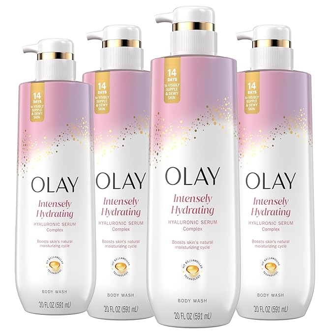 Olay Body Wash for Women Intensely Hydrating Hyaluronic Acid Serum Complex Renews Moisture Free of Parabens &amp Phthalates Vitamin B3 Lameller Technology For All Skin Types 20 fl oz (Pack of