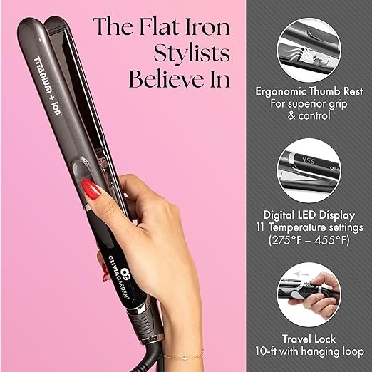 Olivia Garden Titanium + Ion Professional Flat Iron - Hair Straightener for All Hair Types - Includes Heat-Resistant Mat - 3D Floating Plates