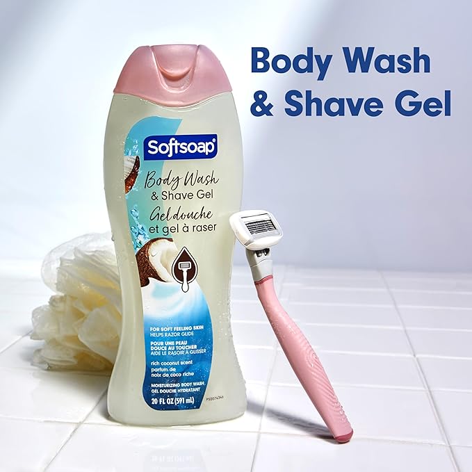 Softsoap Moisturizing Body Wash and Shave Gel Rich Coconut Scent 20 fl oz Bottle (Pack of 4)