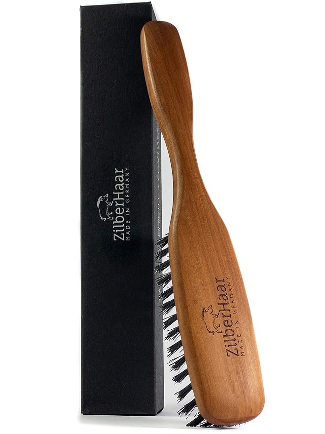 ZilberHaar Long Hair Brush - Soft Boar Bristles - Exfoliating and Conditioning for Men's Beards &amp Skin - Compatible with Beard Balms and Oils