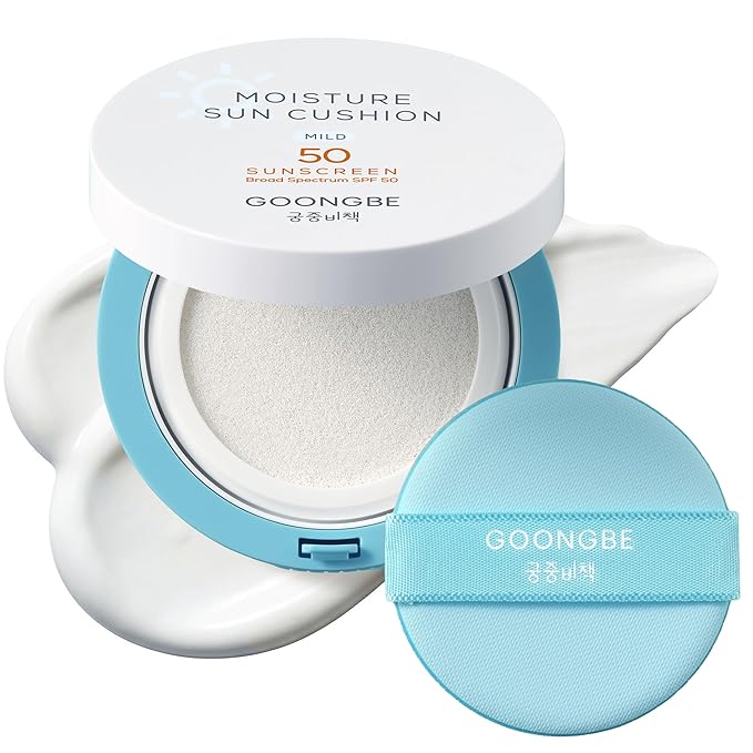 GOONGBE Moisture Sun Cushion Mild SPF 50 - Korean Moisturizing &amp Soothing Zinc Oxide Mineral Sunscreen - Travel Friendly Sun Cushion for Babies &amp Kids - Vegan Reef-Safe Allergen-Free 0.81oz