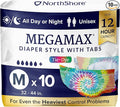 NorthShore MegaMax 12-Hour HBL Adult Diapers for Heavy Bladder Leaks Medium 10 Count Tie-Dye 32-44 inches Tab-Style Incontinence Underwear for Men Women &amp Teens