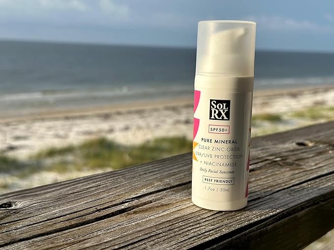 SolRX Pure Mineral SPF 50+ Face Sunscreen - 1.7oz Zinc Oxide Sunscreen with Niacinamide Daily Facial Sunscreen Reef Safe Sunscreen