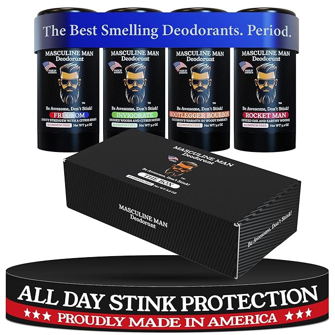 Deodorant for Men - Aluminum Free Mens Deodorant - Natural Deodorants - Sweat Protection for Underarm - Stain-Free Stick Deodorants - Made in USA 3.2oz (Pack of 4 The Box)
